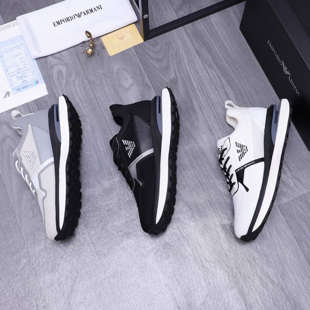 商品商标：Armani 阿玛尼 休闲鞋 正码码数: 38－45 商品材料：精选原版鞋面 透气网内里 防滑橡胶大底